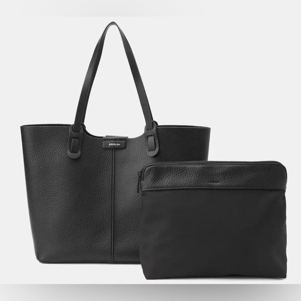 Jo & Mr. Joe Genuine Calf Leather Shopper Tote Bag With Inner Zip Pouch Black